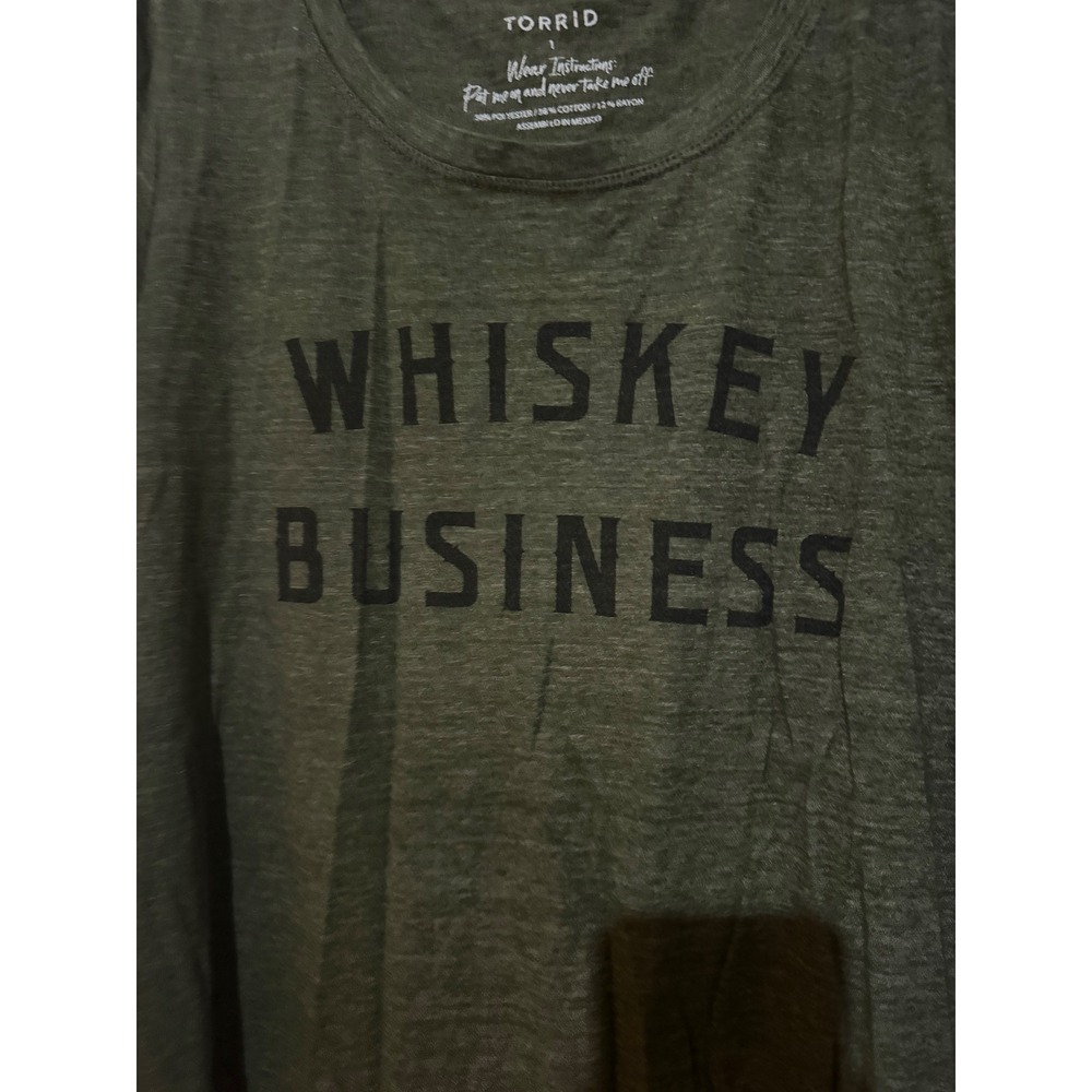 TORRID Womens T Shirt Olive Green Whiskey Business Graphic Tee Top Size 1 - Picture 2 of 6